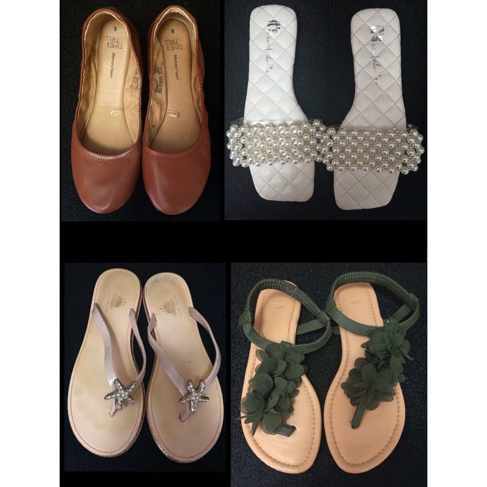 Ultimate Warm Weather Footwear Bundle: 4-Pair Women's Size 8 Lot